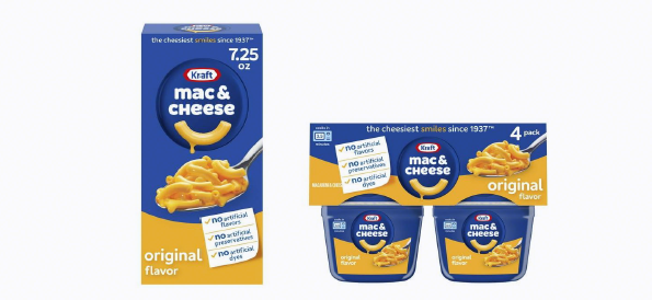 Kraft Mac & Cheese original flavor 박스와 4팩 컵
